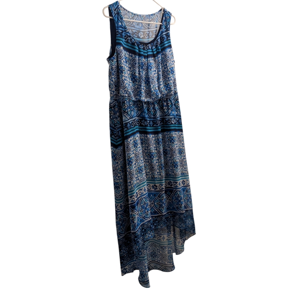 💥 AB Studio Blue Floral Patterned High Low Midi Dress XL